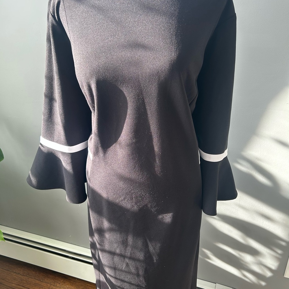 Elegant Calvin Klein Black Dress with White Accents